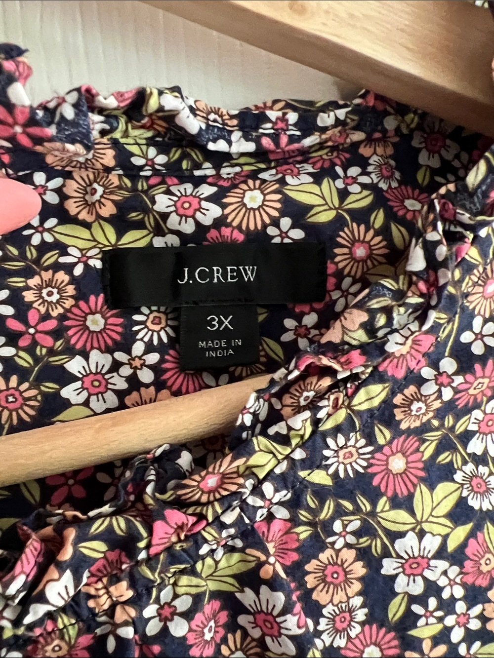 J Crew Floral Ruffle Neck Puff Sleeve Top - Navy/Pink - Picture 2 of 6